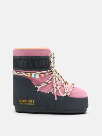Botas Moon Boot X Guest in Residence Icon Low de ante con pedrería en gris y rosa